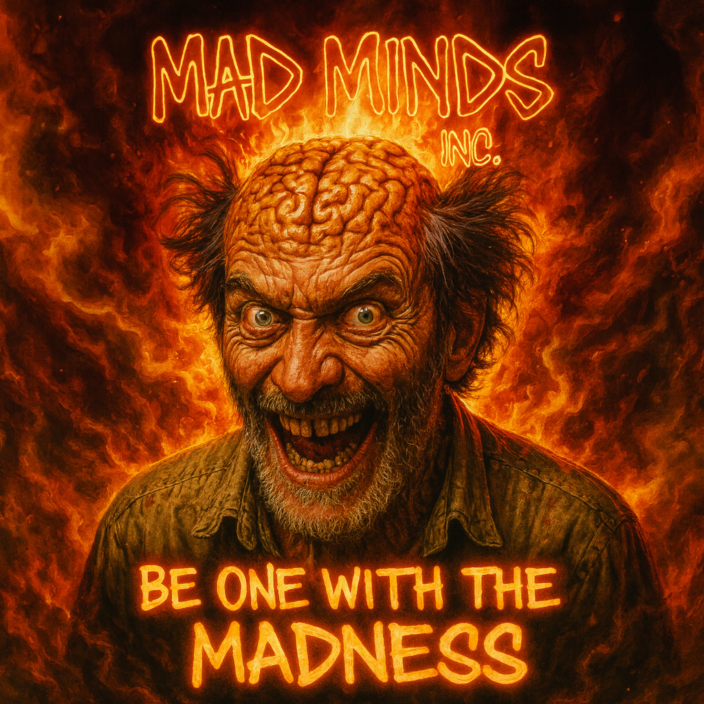 image of the mad minds inc. flagship brand character. Embodying the very essence of Creative Madness. The Mad Minds Man stands as a beacon of our unapologetic Passion and drive inviting everyone to be one with the Madness and fully embrace the chaos that fuels our creativity.